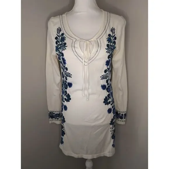 Johnny Was floral embroidery long sleeve med tie front tunic top - Picture 1 of 11